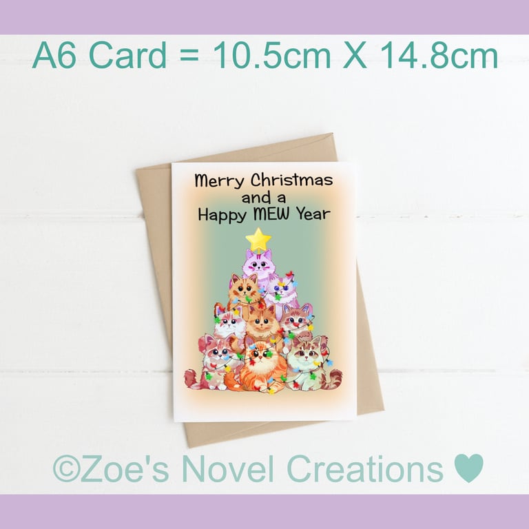 Cat Christmas Card - A6 size 10.5cm X 14.8cm 