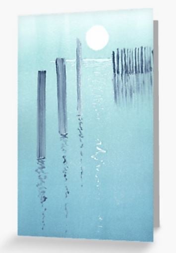 Blank art greeting card ocean and moon reflections