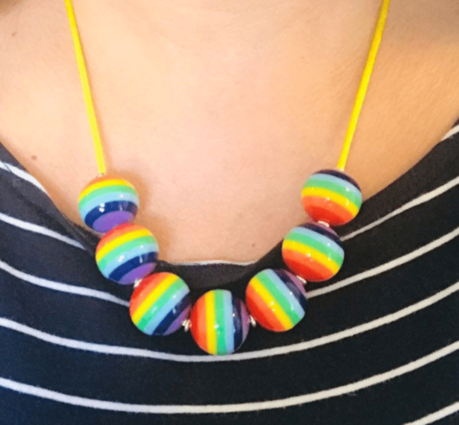 Rainbow Stripe Stripey Large Bead Necklace