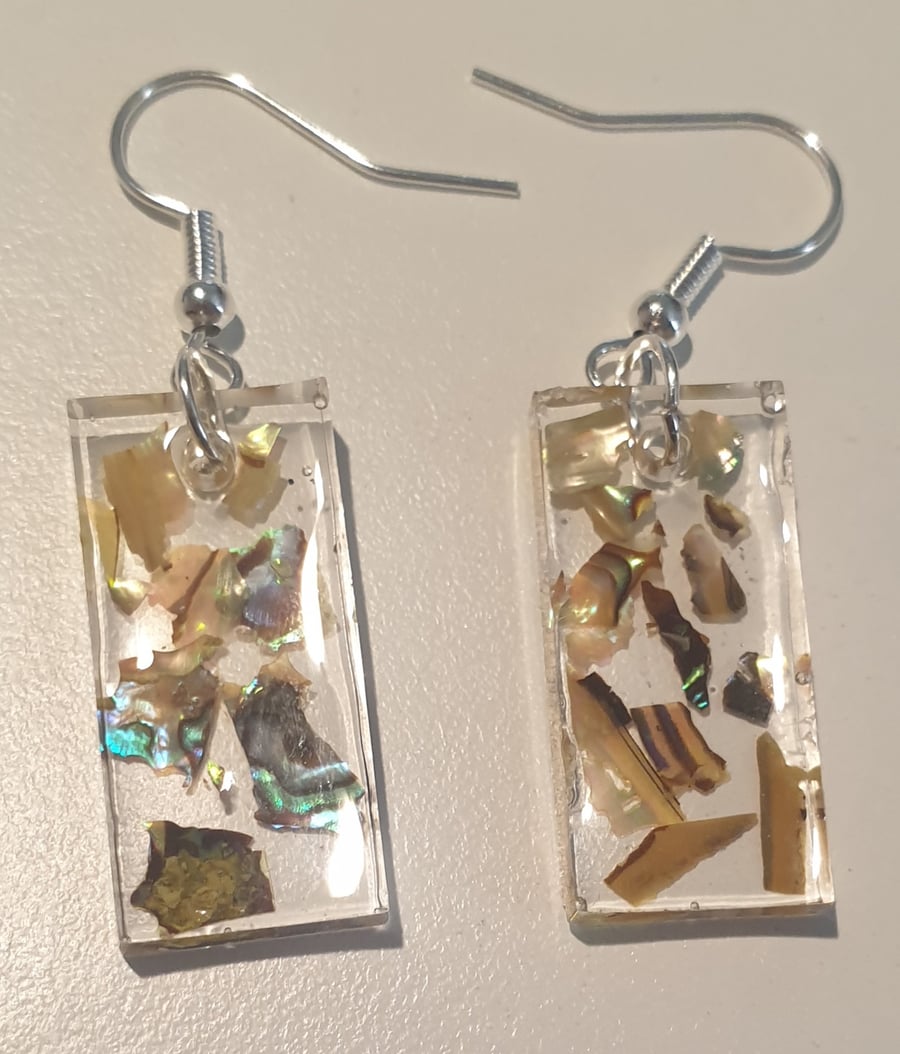 Rectangle yellow mother of pearl resin earrings