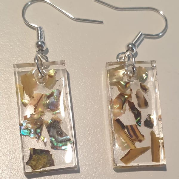 Rectangle yellow mother of pearl resin earrings