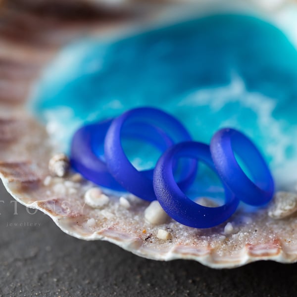 Sea Glass Ring Cobalt Blue Resin Ring Resin Sea Glass Beach Jewelry Ocean Living