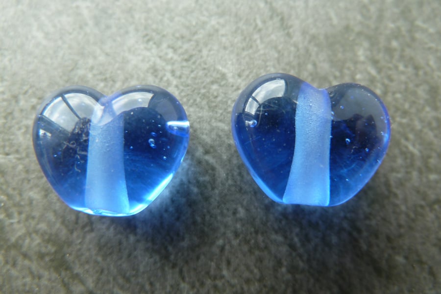 blue heart lampwork glass bead