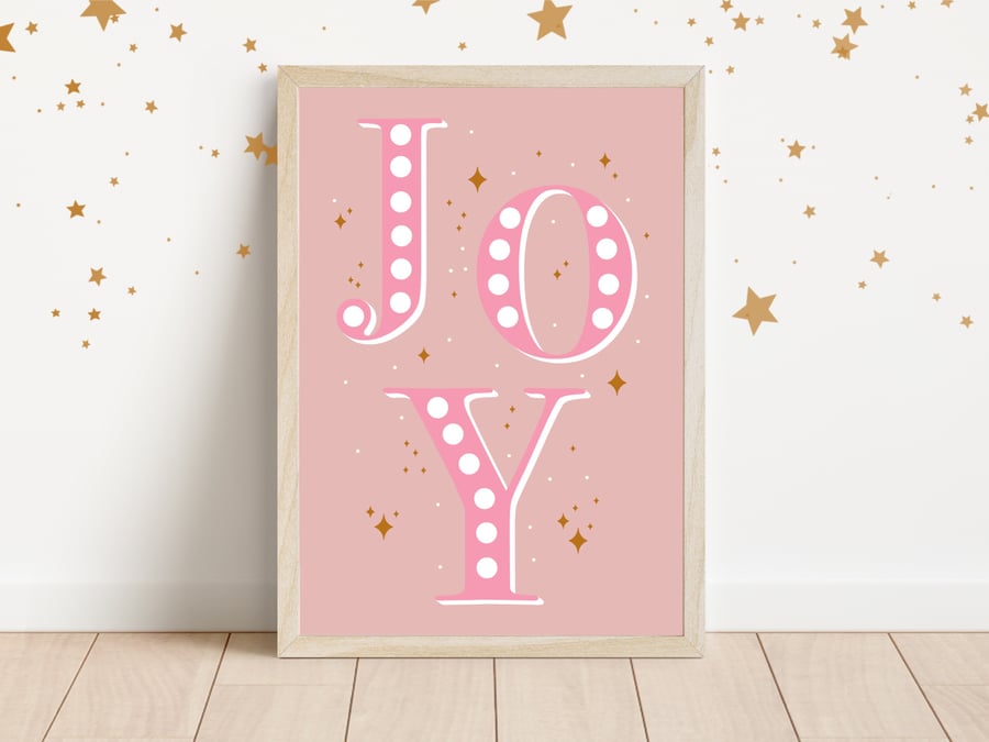 Traditional Joy Christmas Print, Pink Christmas Decor.