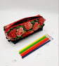 Red roses and black denim, pencil case with a bobble trim.  - Image 2