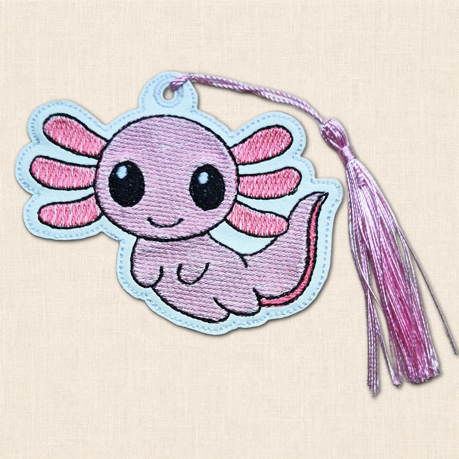 Kawaii Axolotl Bookmark - Embroidered Book Lover Accessory  