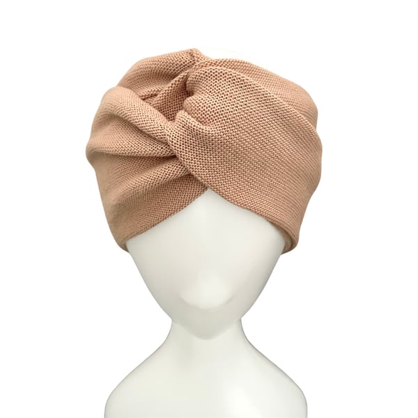 Camel beige brushed wool turban twist headband Fall clothing Soft autumn warmer