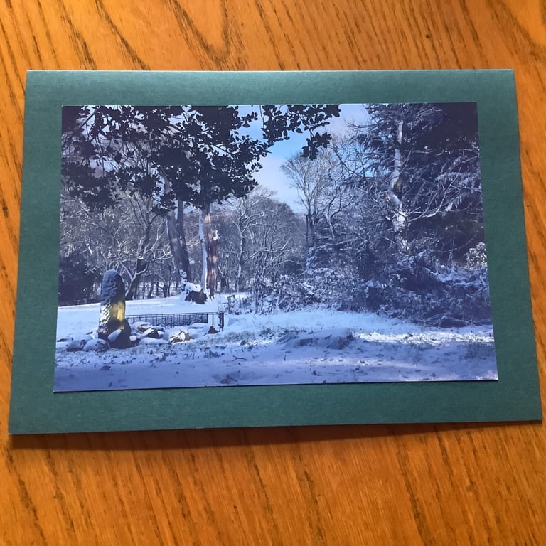 Handmade original photo card Standing Stone in Snow