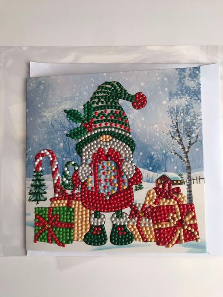  Diamond Art Christmas Card Green hat messenger