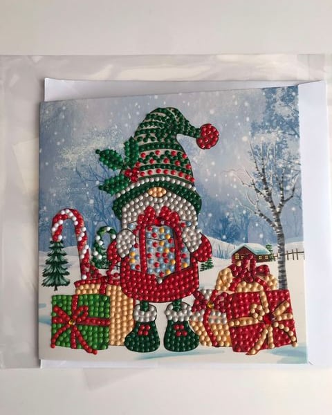  Diamond Art Christmas Card Green hat messenger