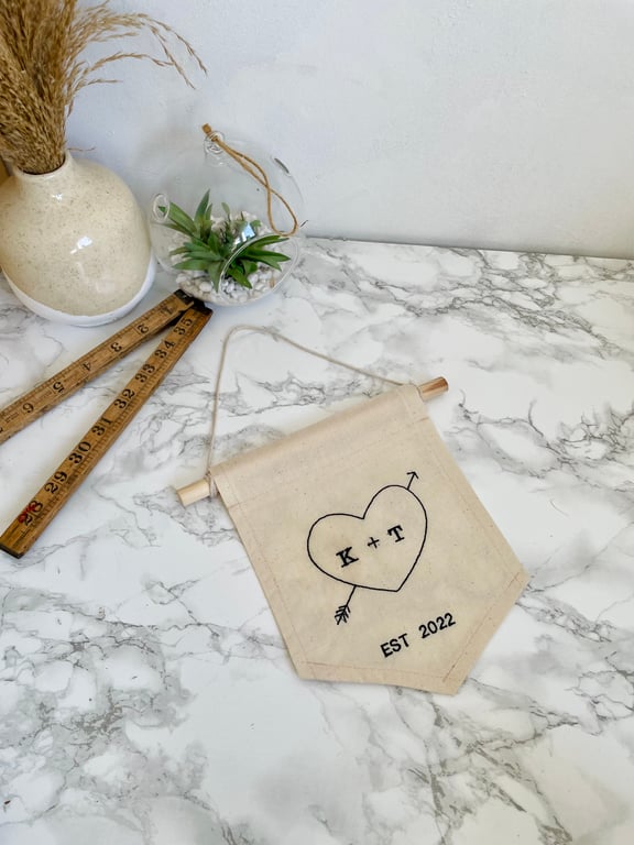 Cotton wall hanging embroidered for couples wedding or anniversary 