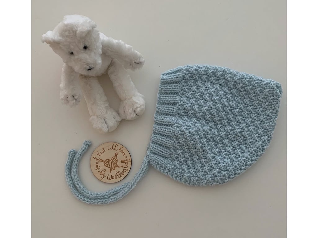 12% OFF Sample Sale Handknitted Mossy Pixie Hat - 3-6 months. Pale Blue.