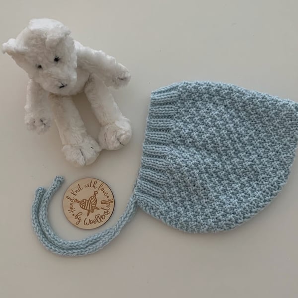 12% OFF Sample Sale Handknitted Mossy Pixie Hat - 3-6 months. Pale Blue.