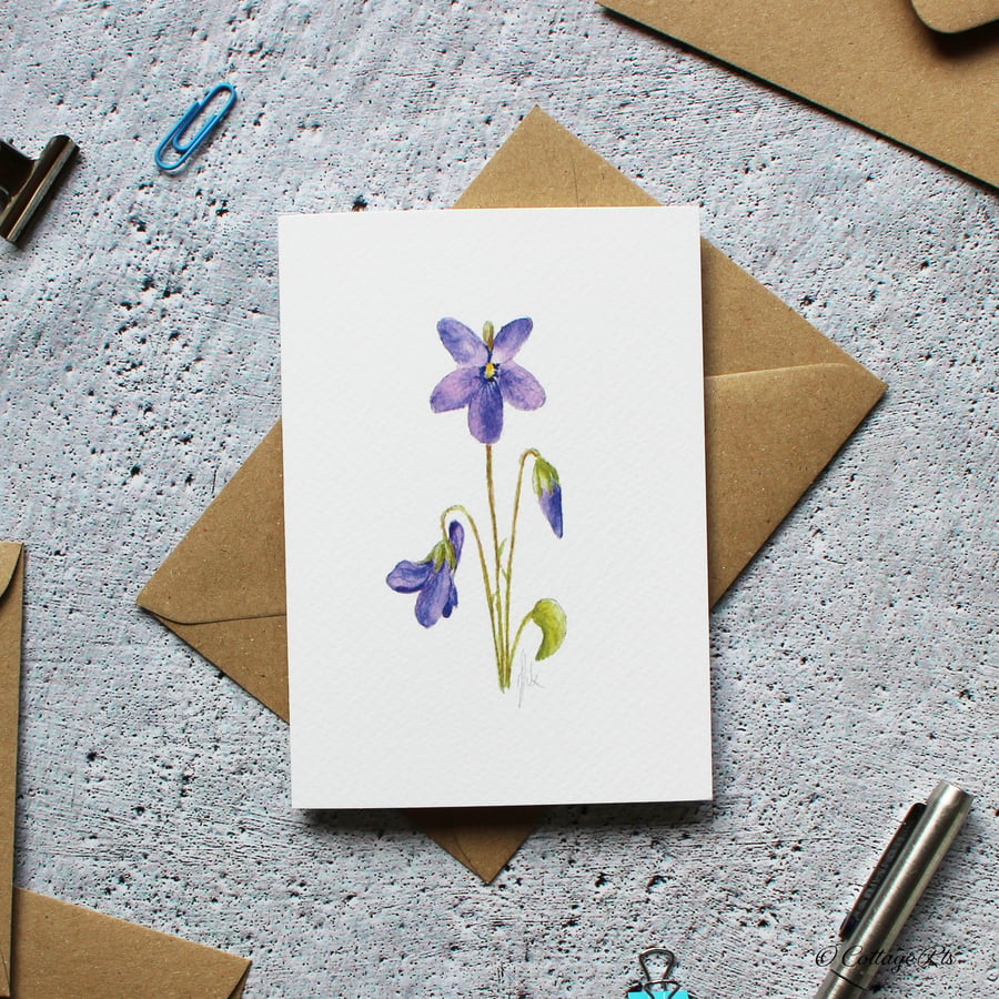 Violet Flower Greeting Card - Blank Inside - Hand Designed By CottageRts