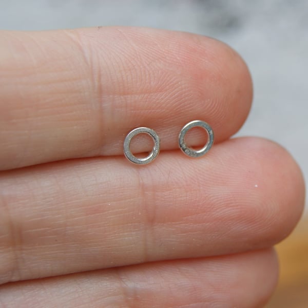 Tiny Circle Studs, Little Sterling Silver Studs, Karma Earrings
