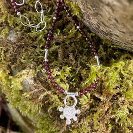 Sterling silver and garnet sun Necklace