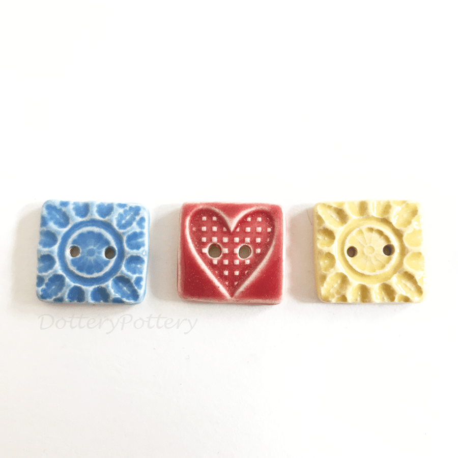 Set of three handmade ceramic buttons