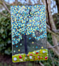 Artist made Fused Glass Spring Tree Suncatcher.