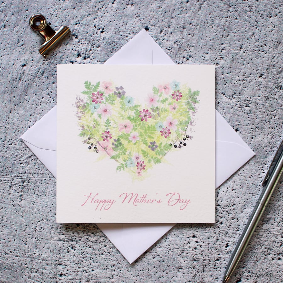 Floral Love Heart Mother's Day Card Hand Designed By CottageRts