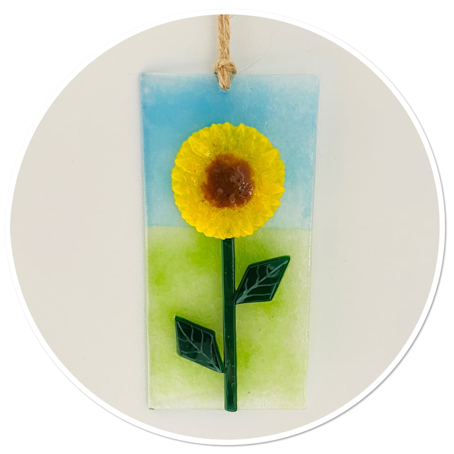 Sunflower fused glass hanging decoration 