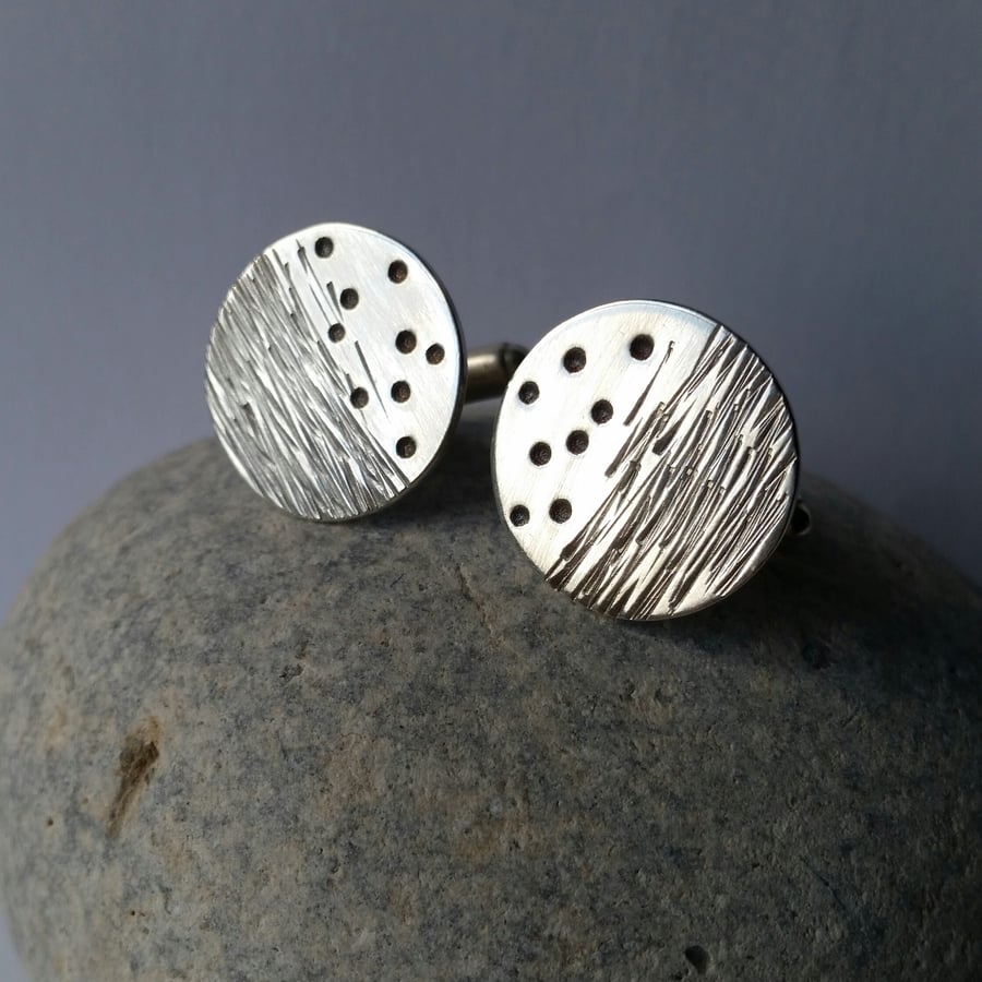 Contemporary Handmade Textured Patterned Sterling Silver Cufflinks