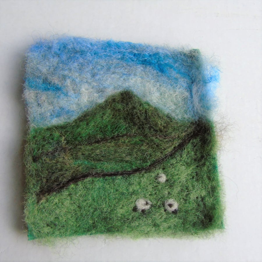 Needle felted picture - Yorkshire Dales Sheep 4 x 4 ins 