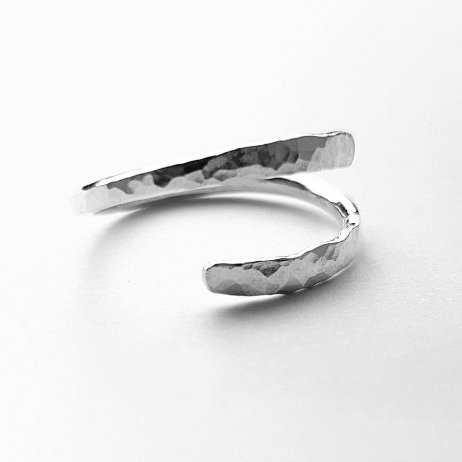 Adjustable hammered sterling silver ring