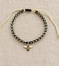 Bee Charm Macramé Bracelet – Black & Milky White, Adjustable