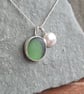 Green seaglass and silver pebble cluster pendant, Gift for beach lover - Image 6