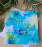 Alcohol ink print blue green yellow Mother's Day card