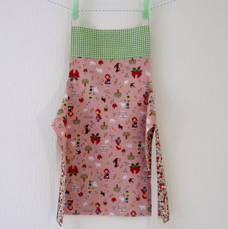 Girls Apron,  Reversible: Red Riding Hood and Strawberries SALE