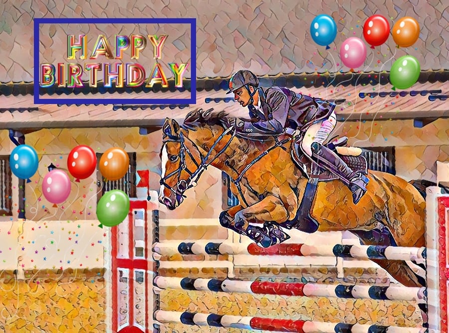 Happy Birthday Show Jumping Card A5