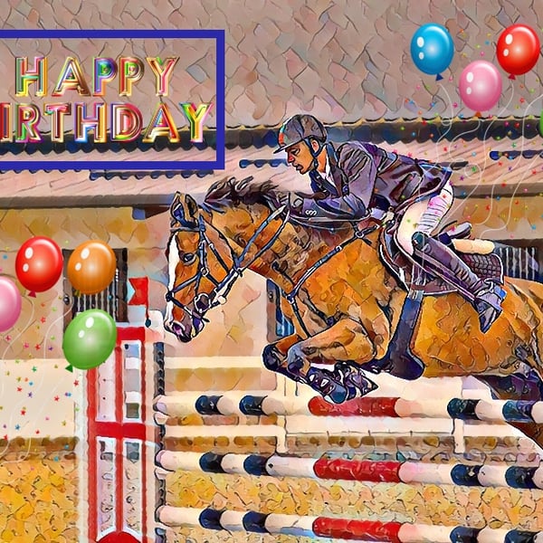 Happy Birthday Show Jumping Card A5