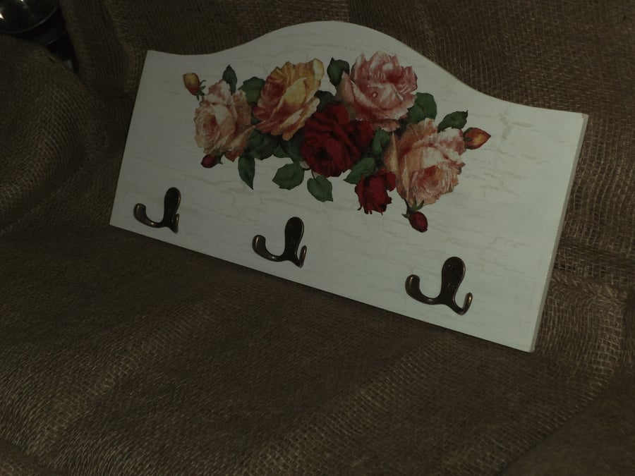 Decorated Hooks Vintage Roses Shabby Chic Country Home Bedroom Decoupage