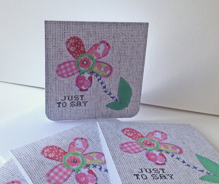 Set of Four Notecards,'Patch Petals' Blank Notecards & Envelopes,Hand Finished