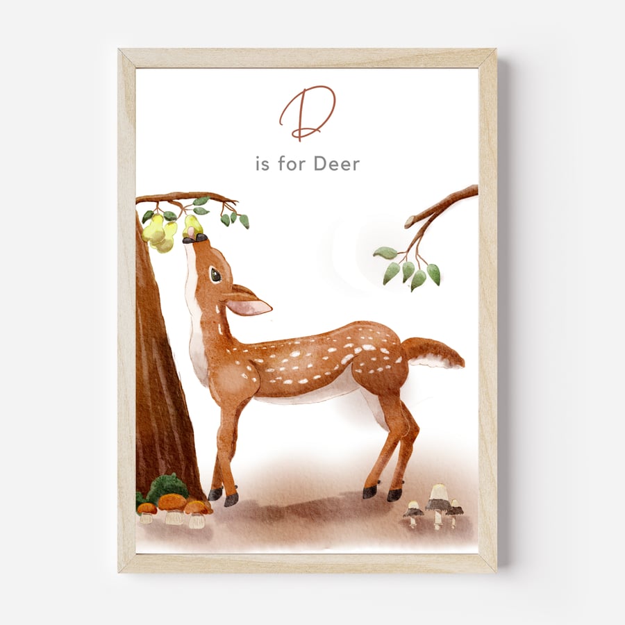 Deer Woodland Animal Nursery Wall Art Decor Print Optional Personsolisation