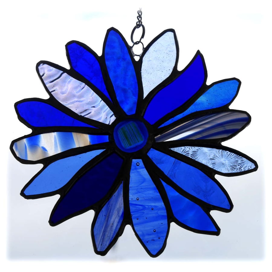 Winter Blues Flower Stained Glass Suncatcher Handmade 006
