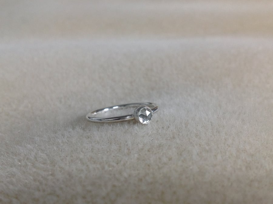White Topaz Sterling and Fine silver dainty gemstone ring