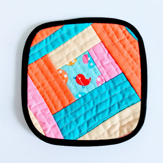 Coaster, Quilt as you go coaster, mug rug, Bird, coaster, gift for new home 