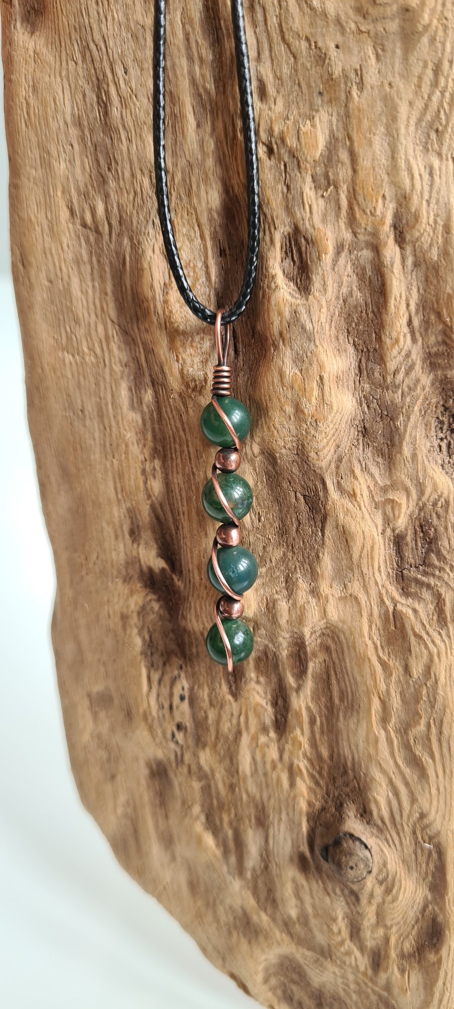 Natural Green Moss Agate Copper Pendant Necklace Gift Crystal Jewellery Jewelry