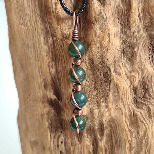 Natural Green Moss Agate Copper Pendant Necklace Gift Crystal Jewellery Jewelry