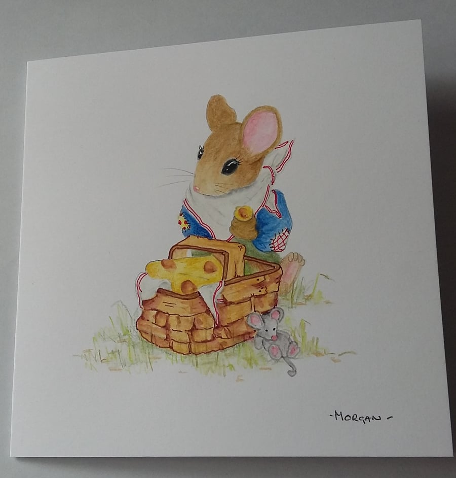 HAND PAINTED WATER COLOUR CARD  OF  A MOUSE 