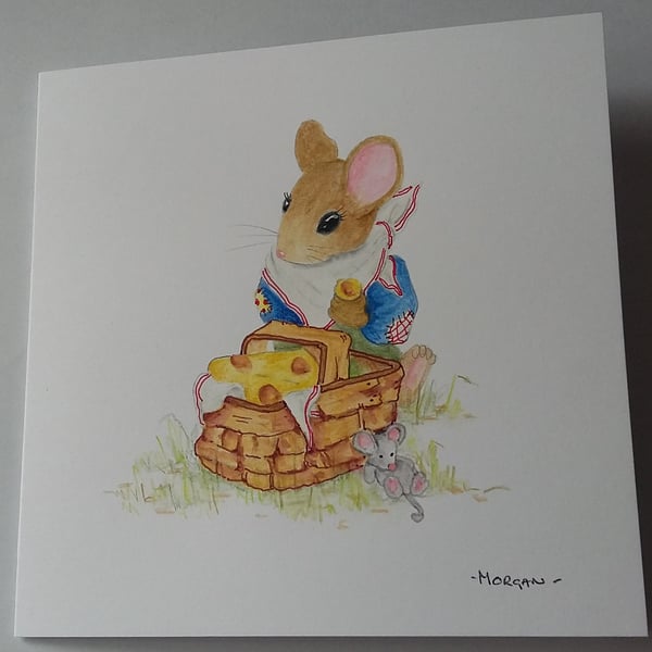 HAND PAINTED WATER COLOUR CARD  OF  A MOUSE 
