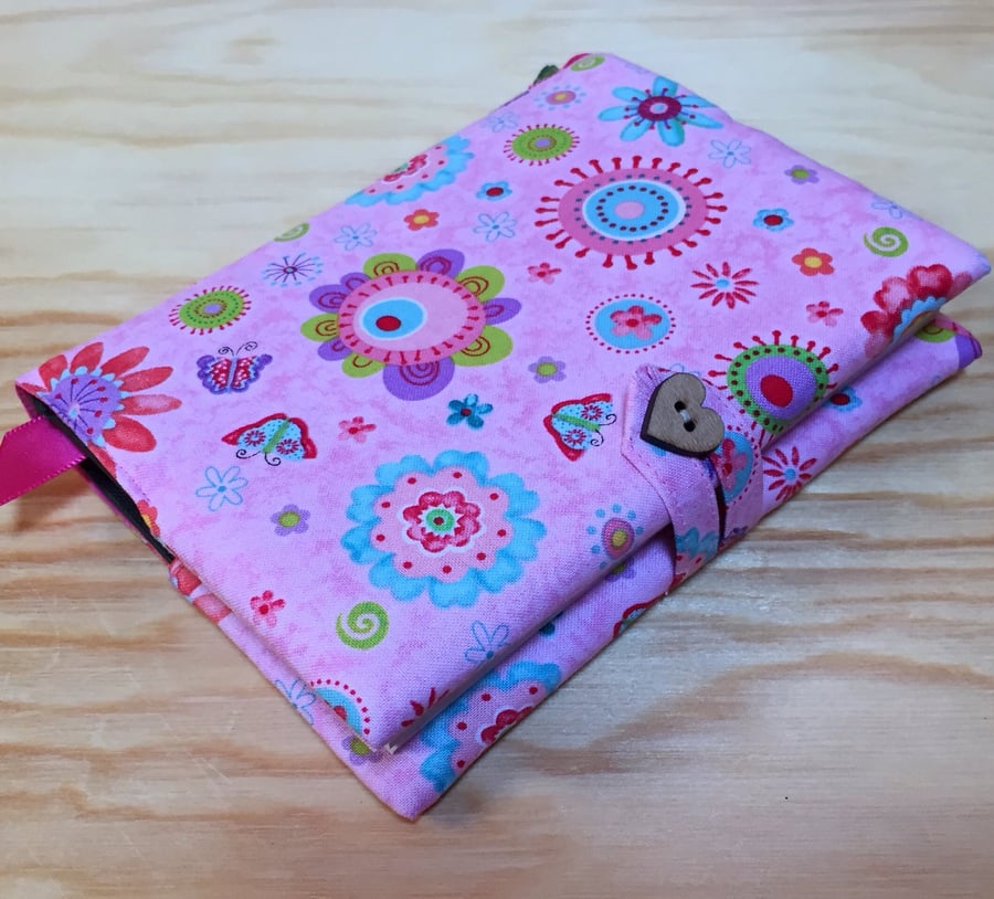 Fabric Covered Notebook - Funky Flowers and Butterflies
