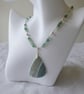 Sterling Silver and Chalcedony Beaded Necklace with Saturn Calcedony Pendant