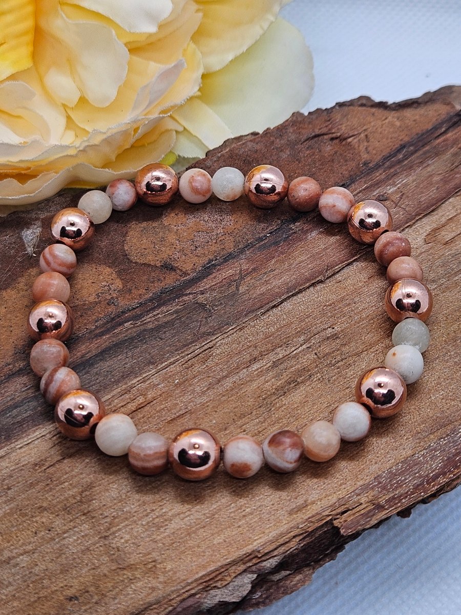 Calcite and copper stretch gemstone bracelet