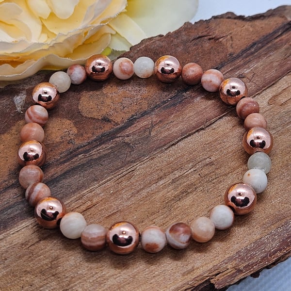 Calcite and copper stretch gemstone bracelet