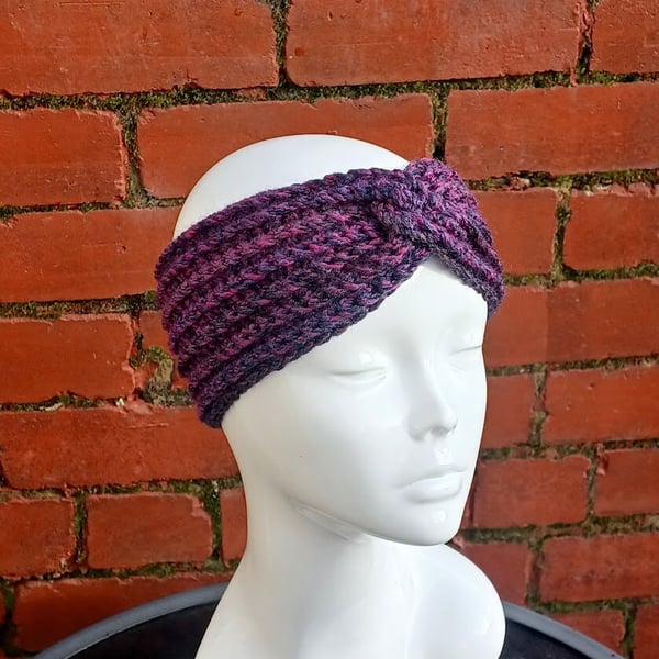 Twisted crochet headband, purple lilac ear warmer
