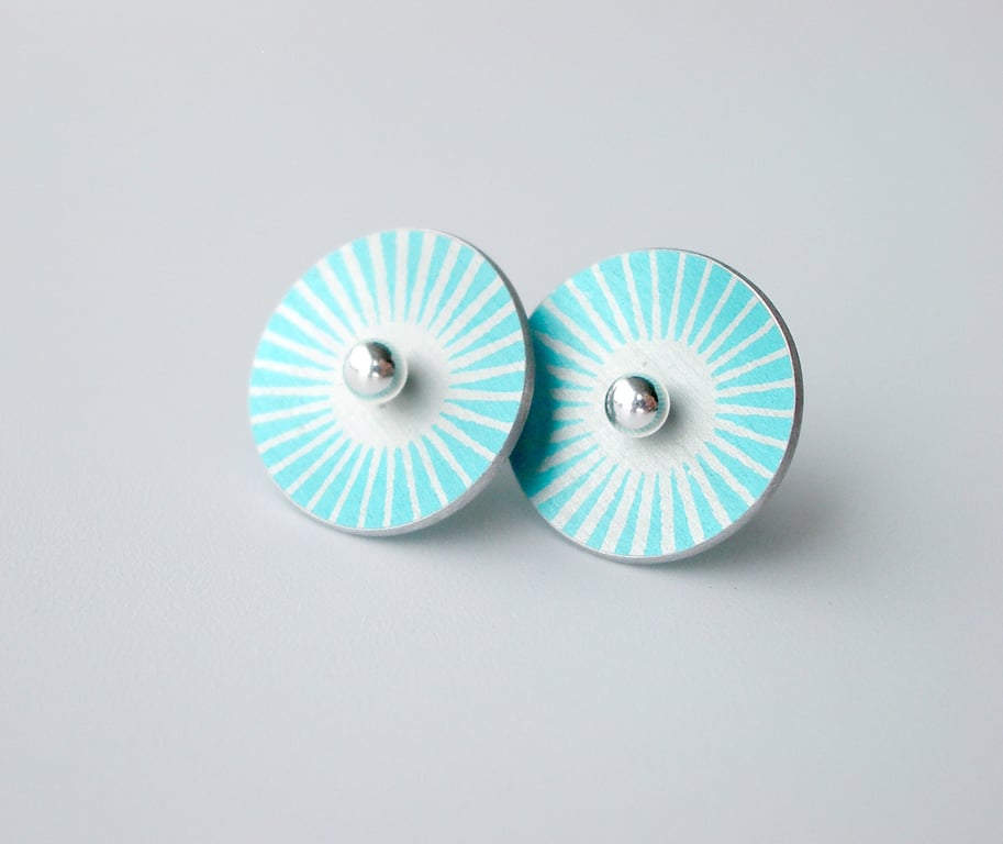 Turquoise and silver sunburst circle studs