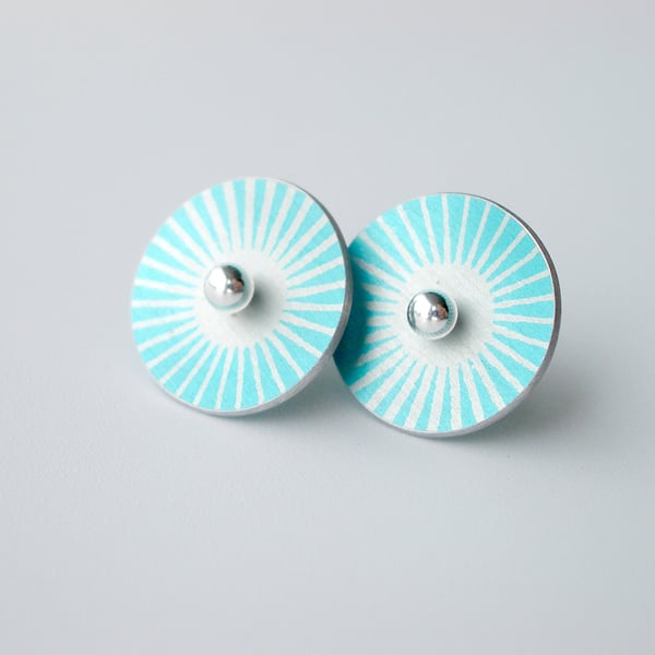 Turquoise and silver sunburst circle studs